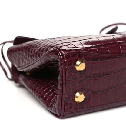 Balenciaga Shiny Calfskin Crocodile Embossed Mini Rodeo Top Handle Handbag Dark Burgundy 9 of 10