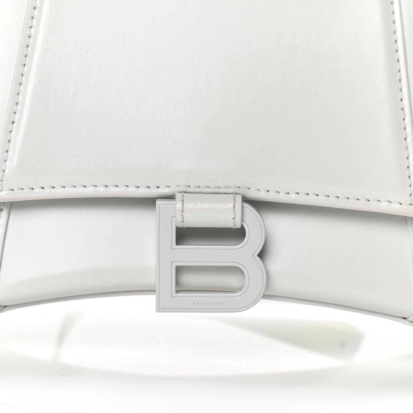 Shiny Box Calfskin Tonal B Small Hourglass Top Handle Bag White