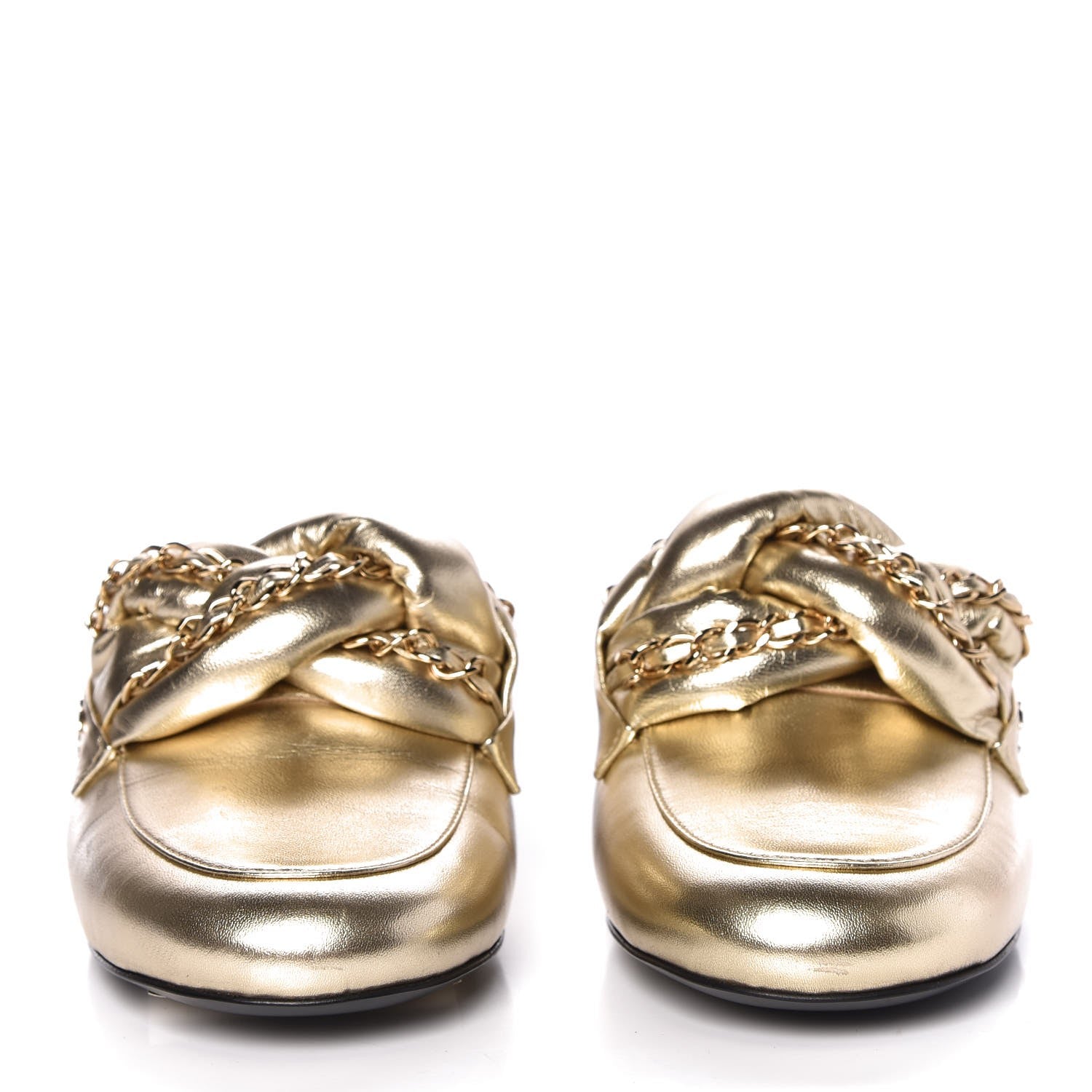 Chanel Metallic Lambskin Chain Braided Mules 37.5 Light Gold 2 of 9