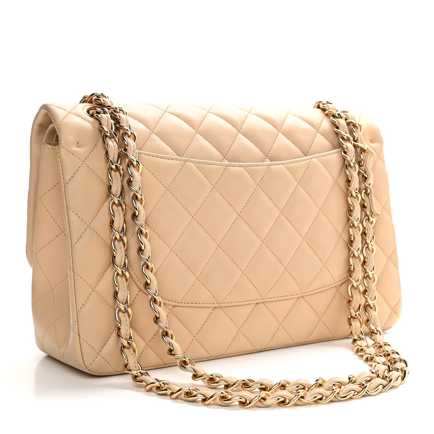 Lambskin Quilted Jumbo Double Flap Beige