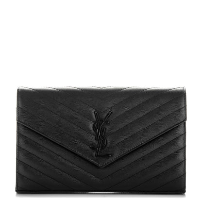 Saint Laurent Grain De Poudre Matelasse Chevron Monogram Chain Wallet Black 1 of 6