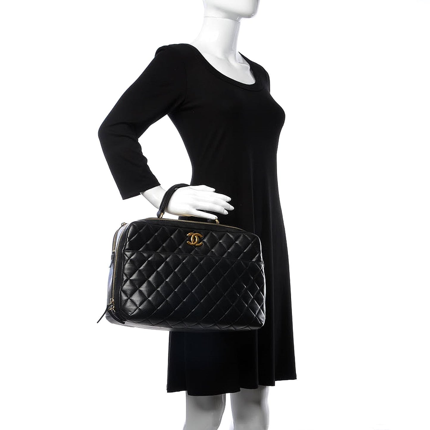 Lambskin Quilted Trendy CC Bowling Bag Black