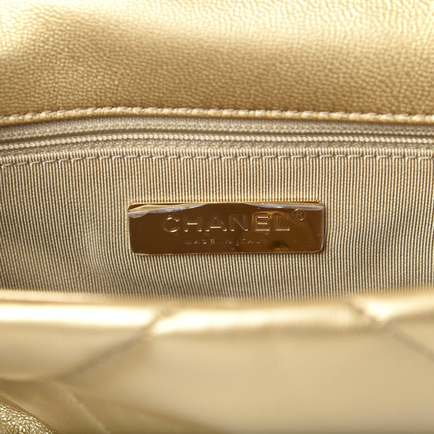 Metallic Goatskin Quilted Medium 19 Flap Gold