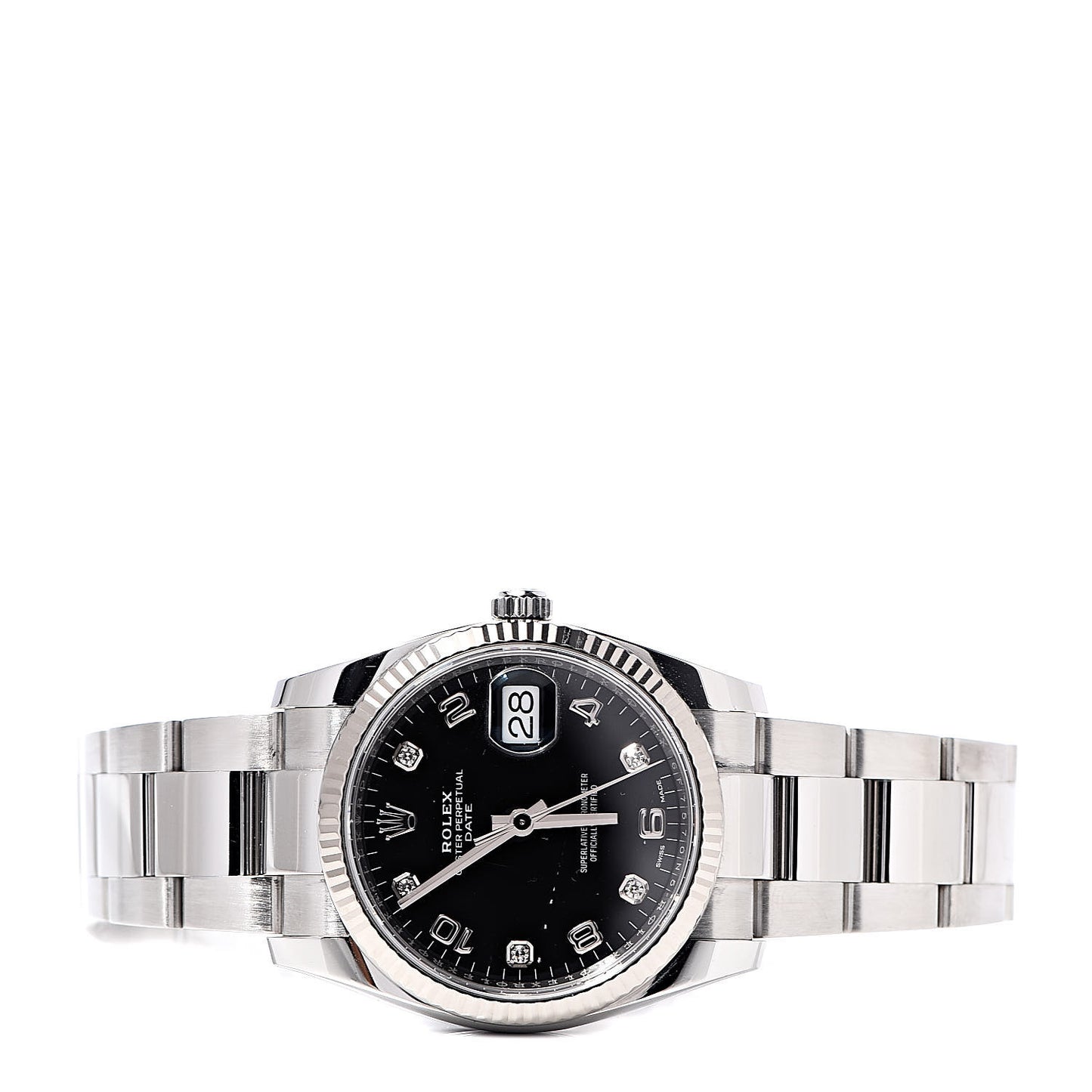 Stainless Steel 18K White Gold Diamond 34mm Oyster Perpetual Date Watch Black 115234