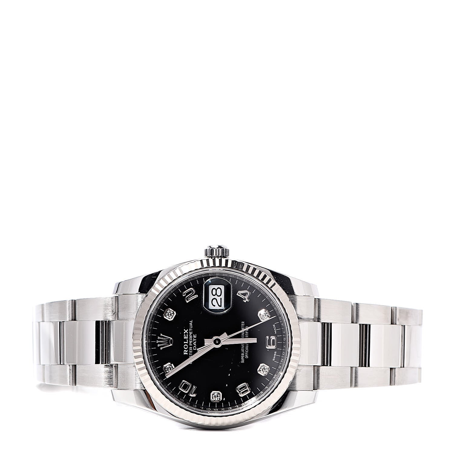 Rolex Stainless Steel 18K White Gold Diamond 34mm Oyster Perpetual Date Watch Black 115234 3 of 8