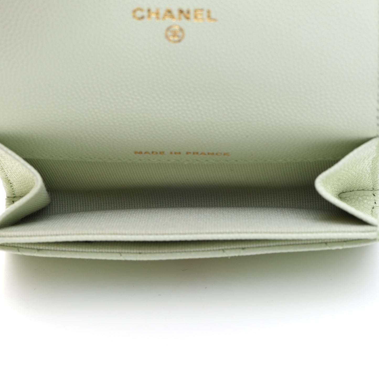 Caviar Quilted Flap Card Holder Wallet Light Green