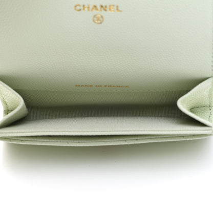 Chanel Caviar Quilted Flap Card Holder Wallet Light Green 5 of 10