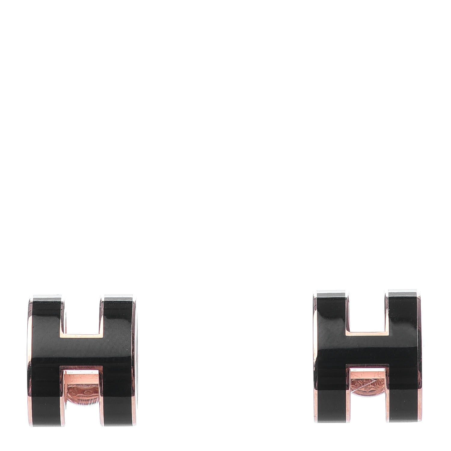 Hermes Rose Gold Lacquered Pop H Earrings Black 1 of 4