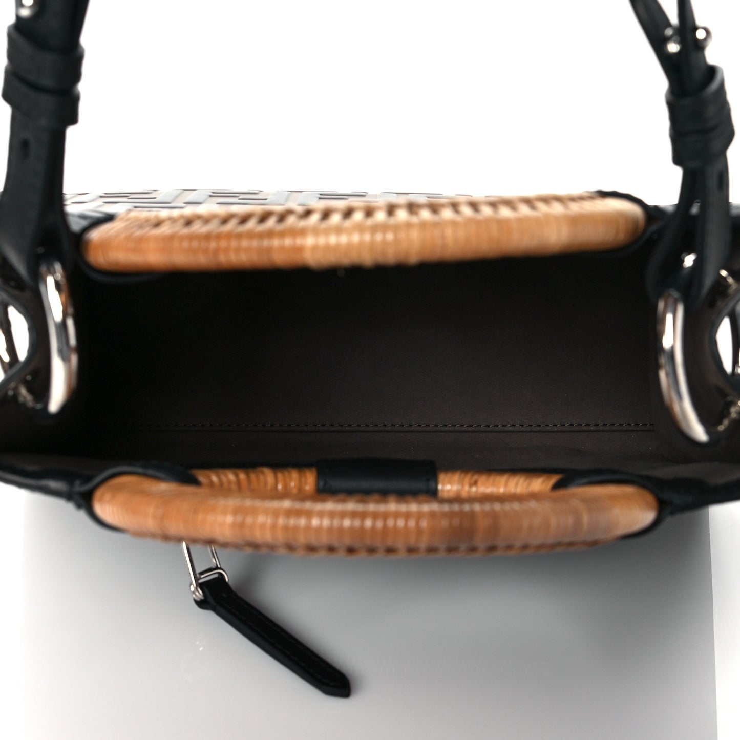 Vitello Century Wicker Bi-Color FF 1974 Embossed Small Runaway Shopper Tote Maya Black