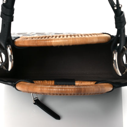Fendi Vitello Century Wicker Bi-Color FF 1974 Embossed Small Runaway Shopper Tote Maya Black 5 of 10
