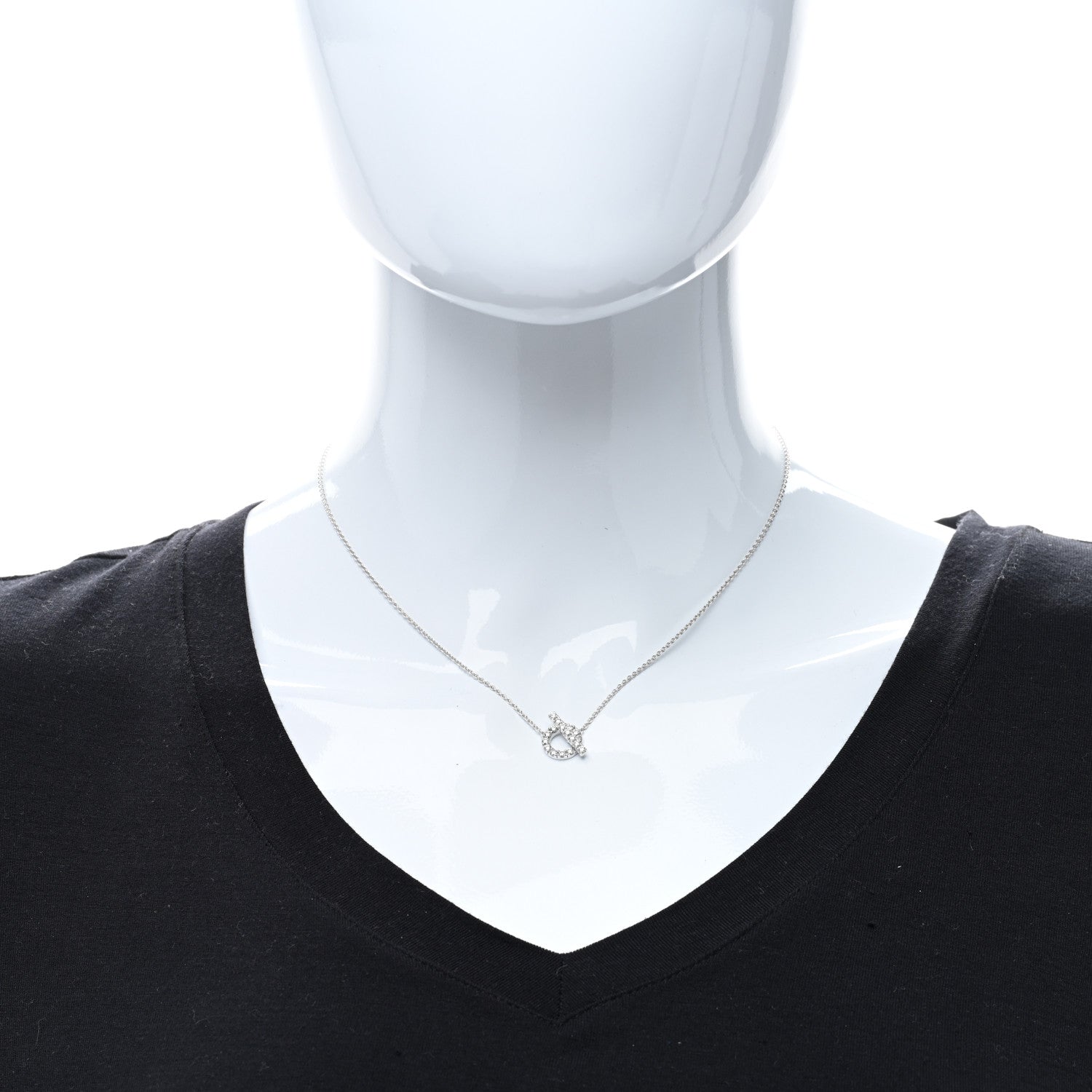 Hermes 18K White Gold Diamond Finesse Pendant Necklace 3 of 6
