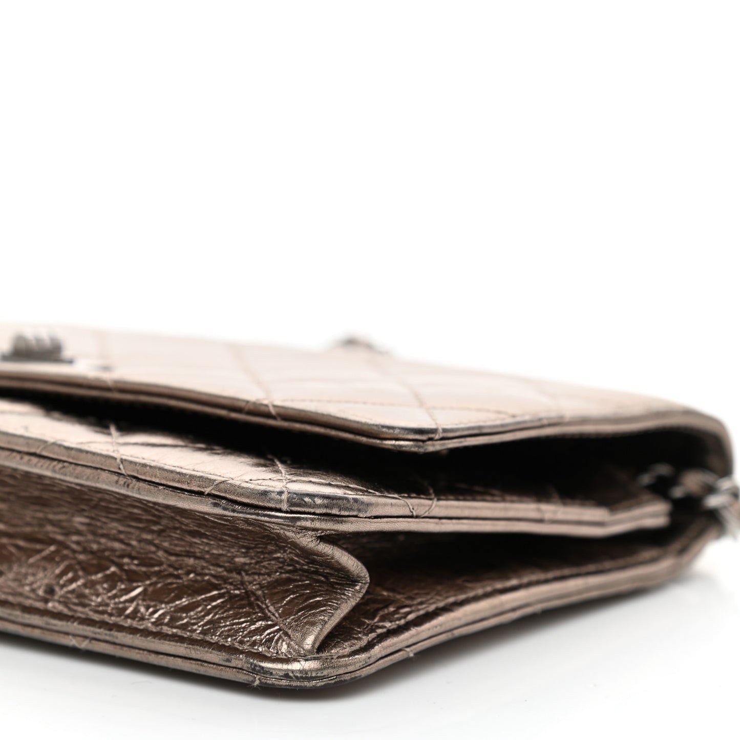 Metallic Aged Calfskin Quilted Reissue Wallet On Chain WOC Bronze