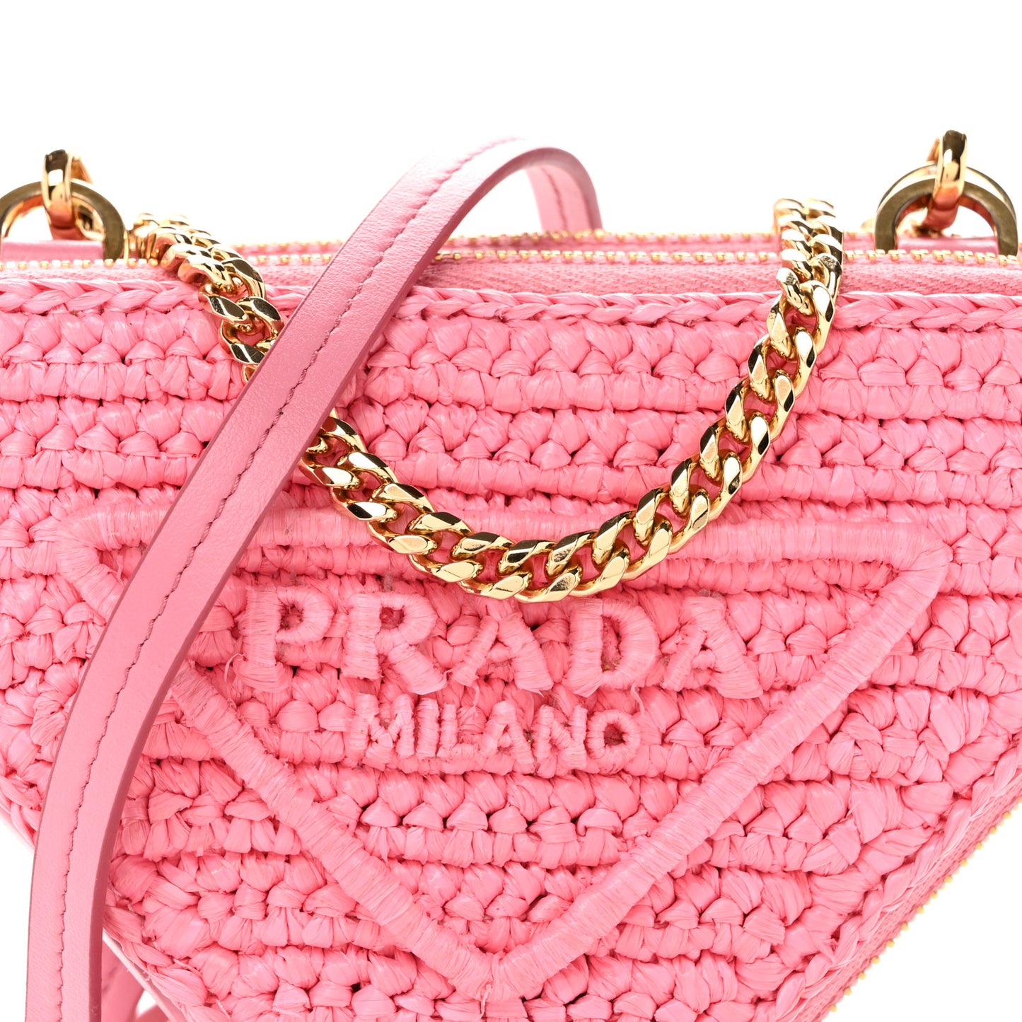 Raffia Calfskin Crochet Logo Embroidered Mini Triangle Pouch Petalo