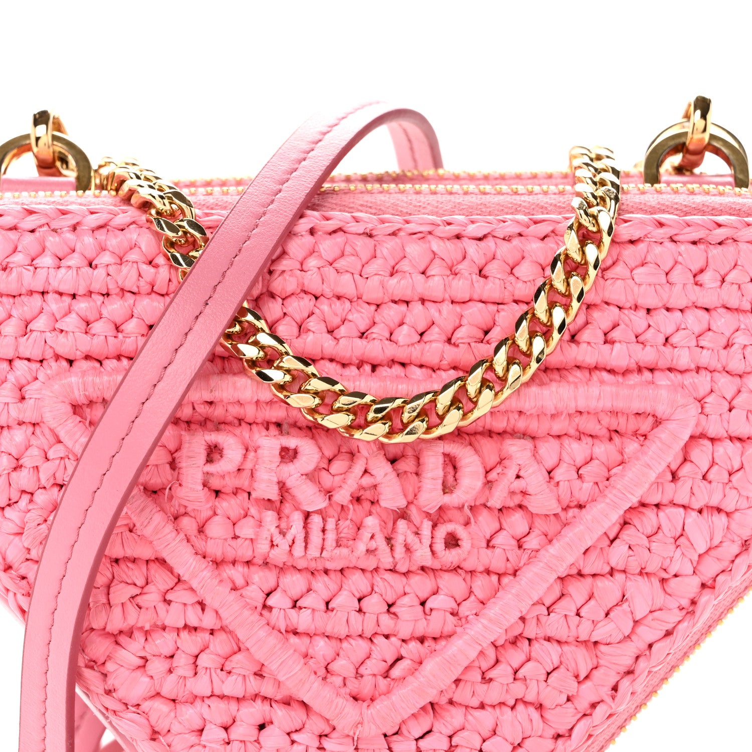 Prada Raffia Calfskin Crochet Logo Embroidered Mini Triangle Pouch Petalo 9 of 15