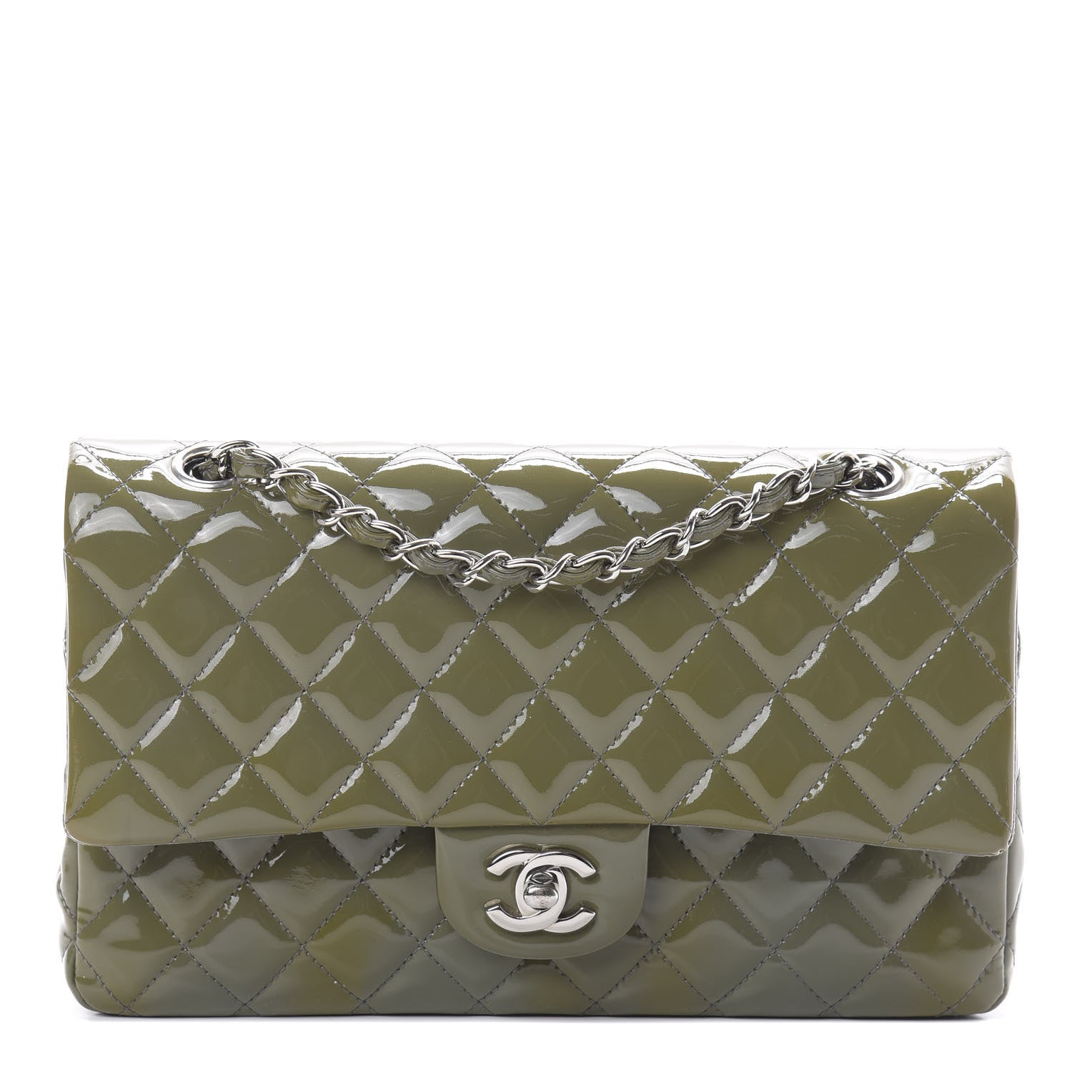 Chanel Patent Calfskin Quilted Medium Double Flap Grey 1 of 14