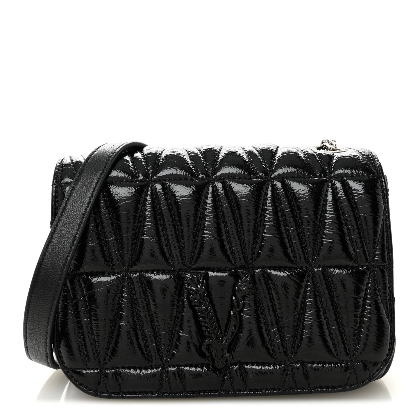 Patent Nappa Quilted Virtus Shoulder Bag Black