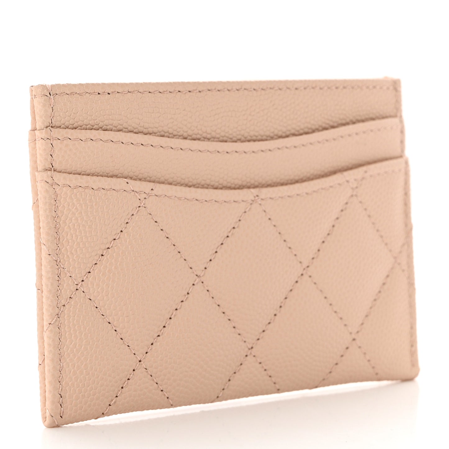 Caviar Quilted Card Holder Light Beige