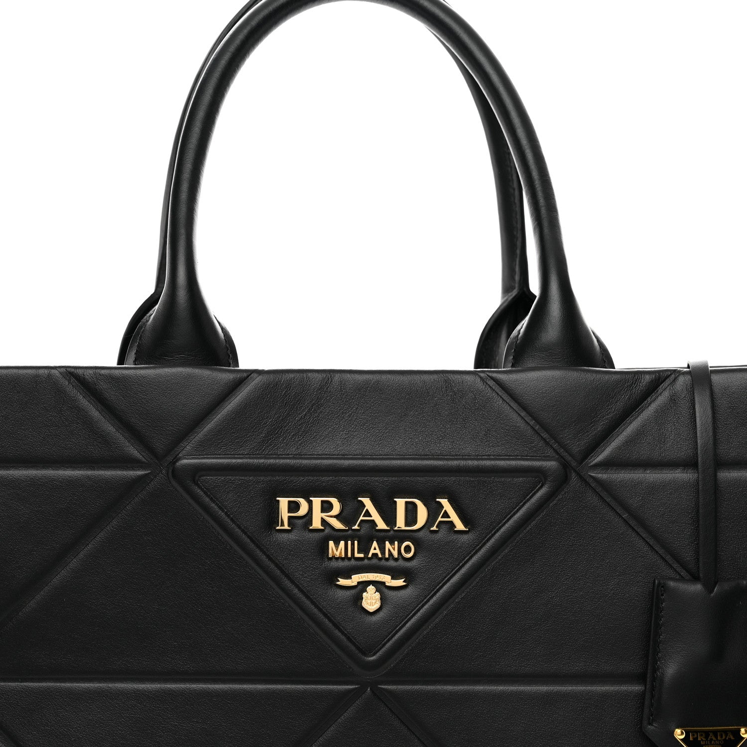 Prada Soft Calfskin Triangolo Symbole Embossed Medium Tote Black 5 of 9
