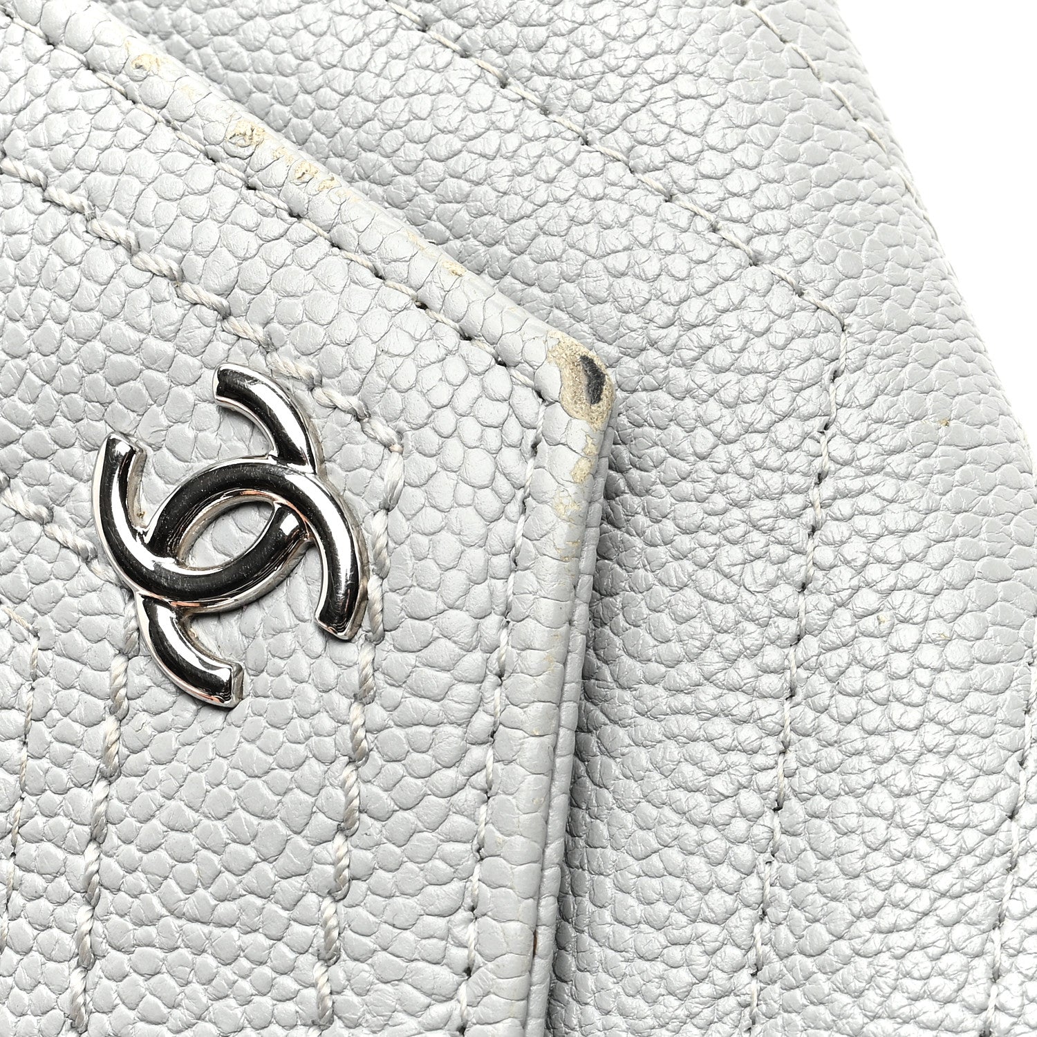 Chanel Caviar Chevron Quilted Large Gusset Flap Wallet Grey 8 of 9