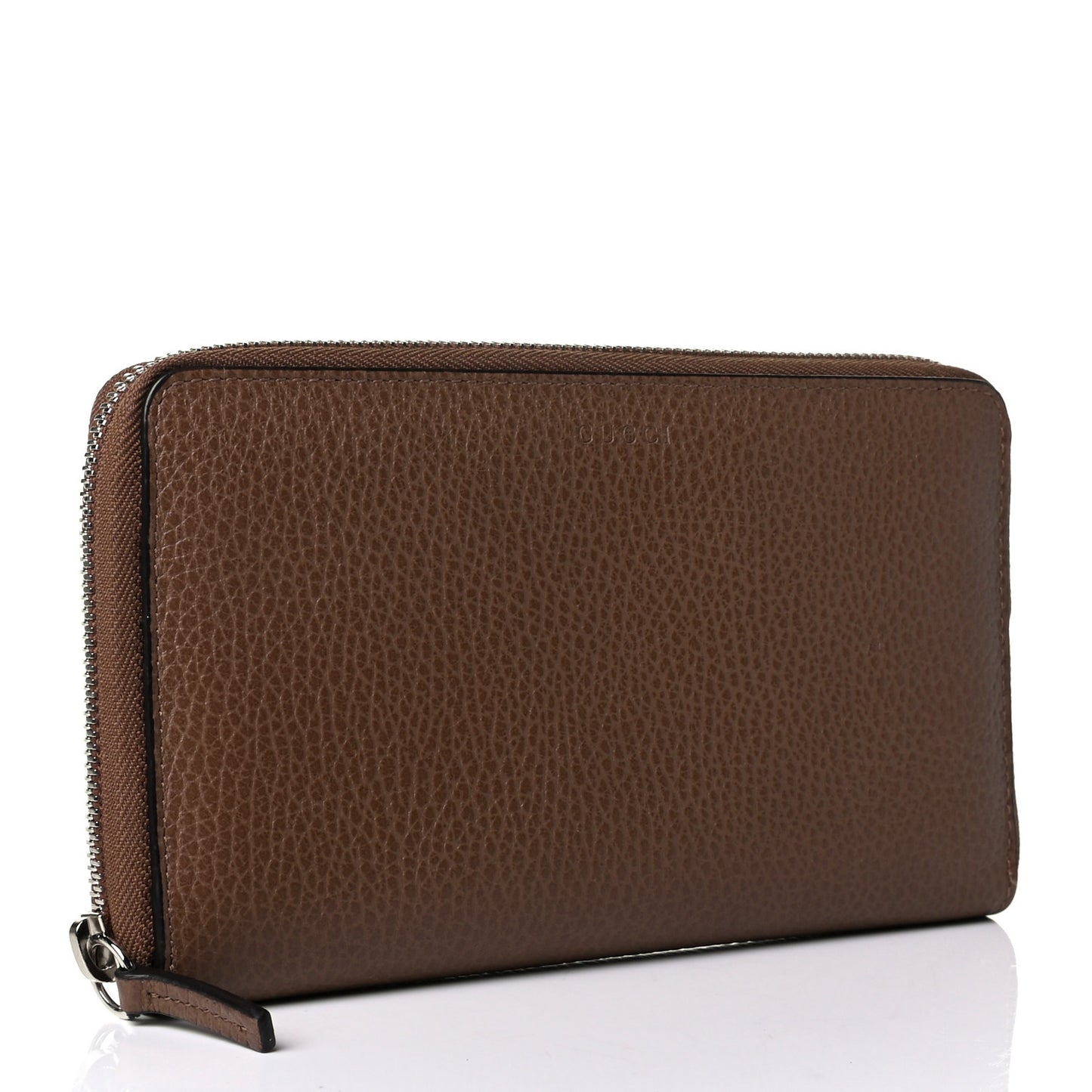 Pebbled Calfskin Large Zip Around Organizer Wallet Brown
