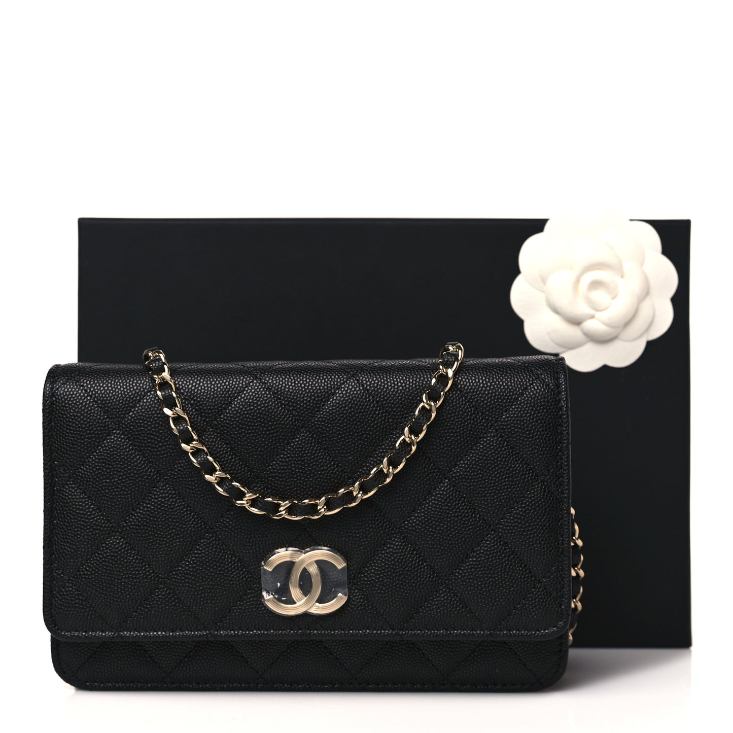 Caviar Quilted Striated CC Wallet On Chain WOC Black