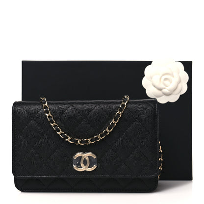 Chanel Caviar Quilted Striated CC Wallet On Chain WOC Black 11 of 11