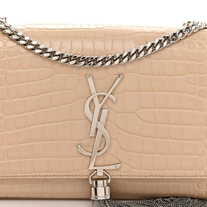 Saint Laurent Calfskin Crocodile Embossed Small Classic Monogram Kate Tassel Satchel Nude Powder 7 of 10