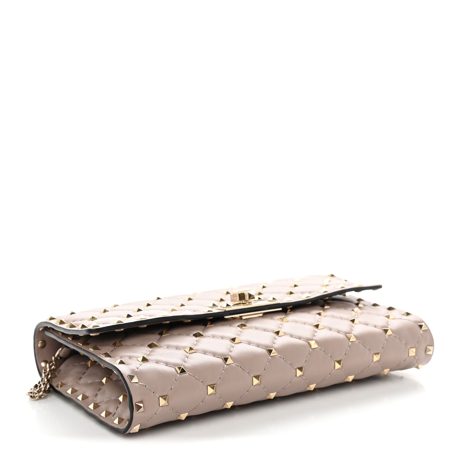 Valentino Garavani Lambskin Rockstud Spike Wallet on Chain Poudre 4 of 10
