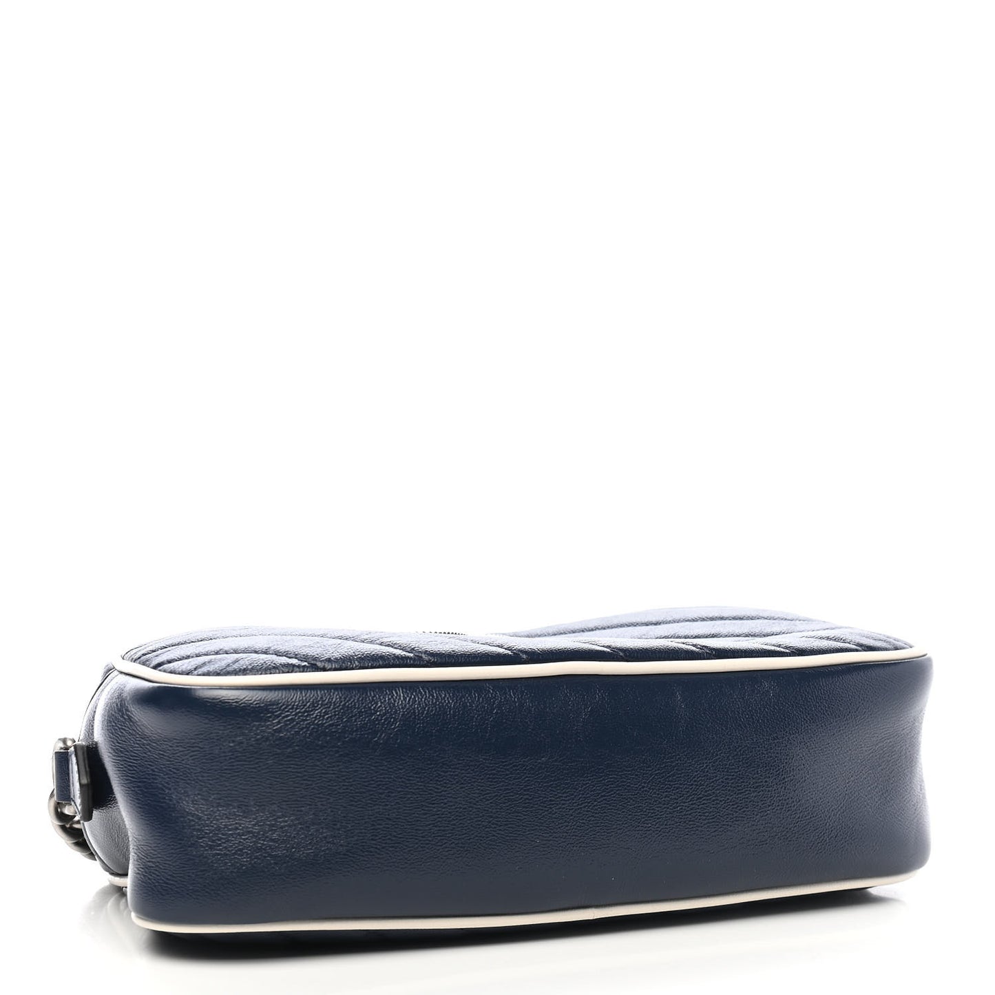 Vintage Effect Calfskin Matelasse Diagonal Small Torchon GG Marmont Chain Shoulder Bag Blue Agata Mystic White