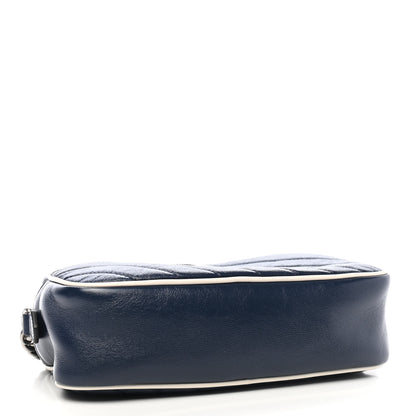 Gucci Vintage Effect Calfskin Matelasse Diagonal Small Torchon GG Marmont Chain Shoulder Bag Blue Agata Mystic White 4 of 9
