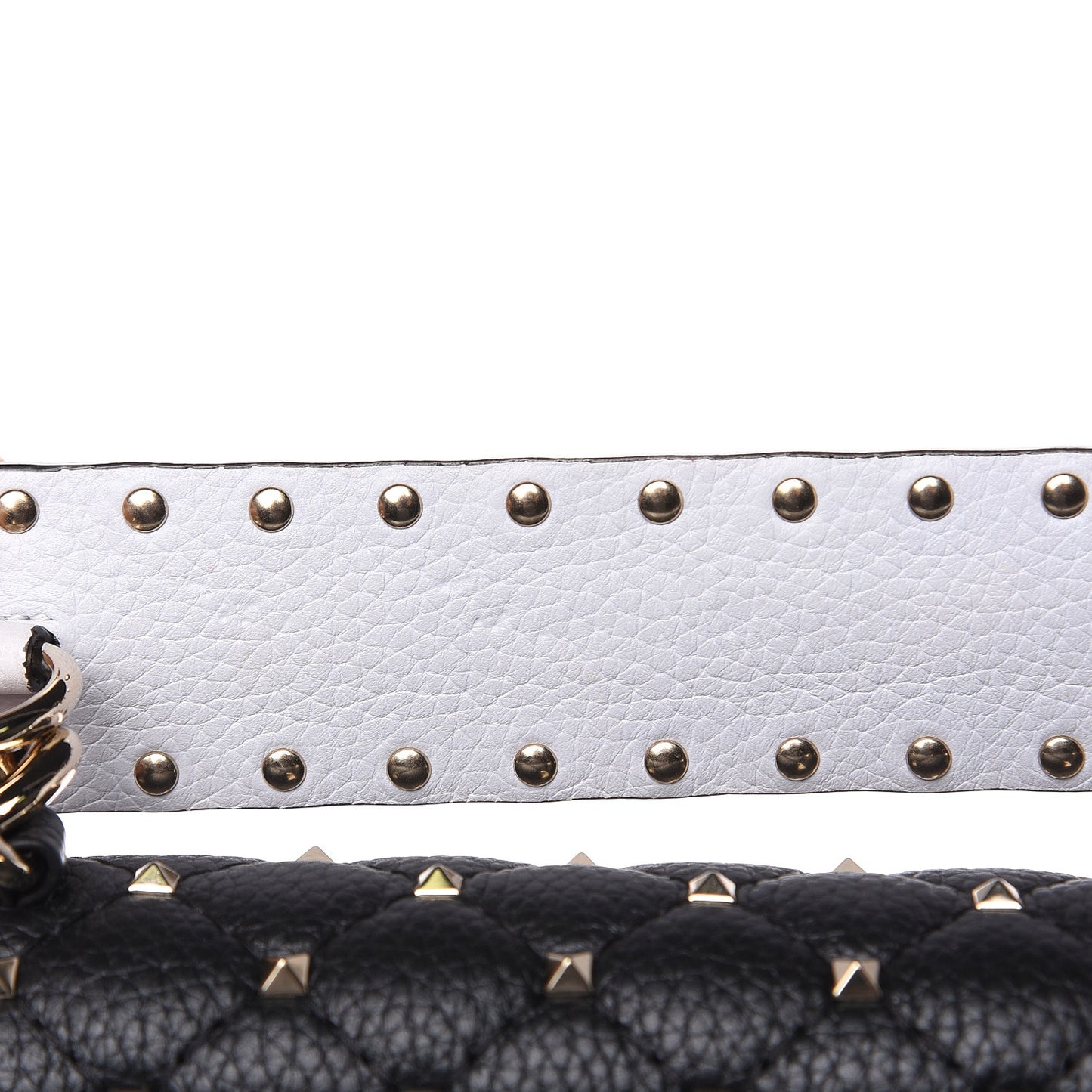 Grained Calfskin Medium Rockstud Spike Shoulder Bag Black White