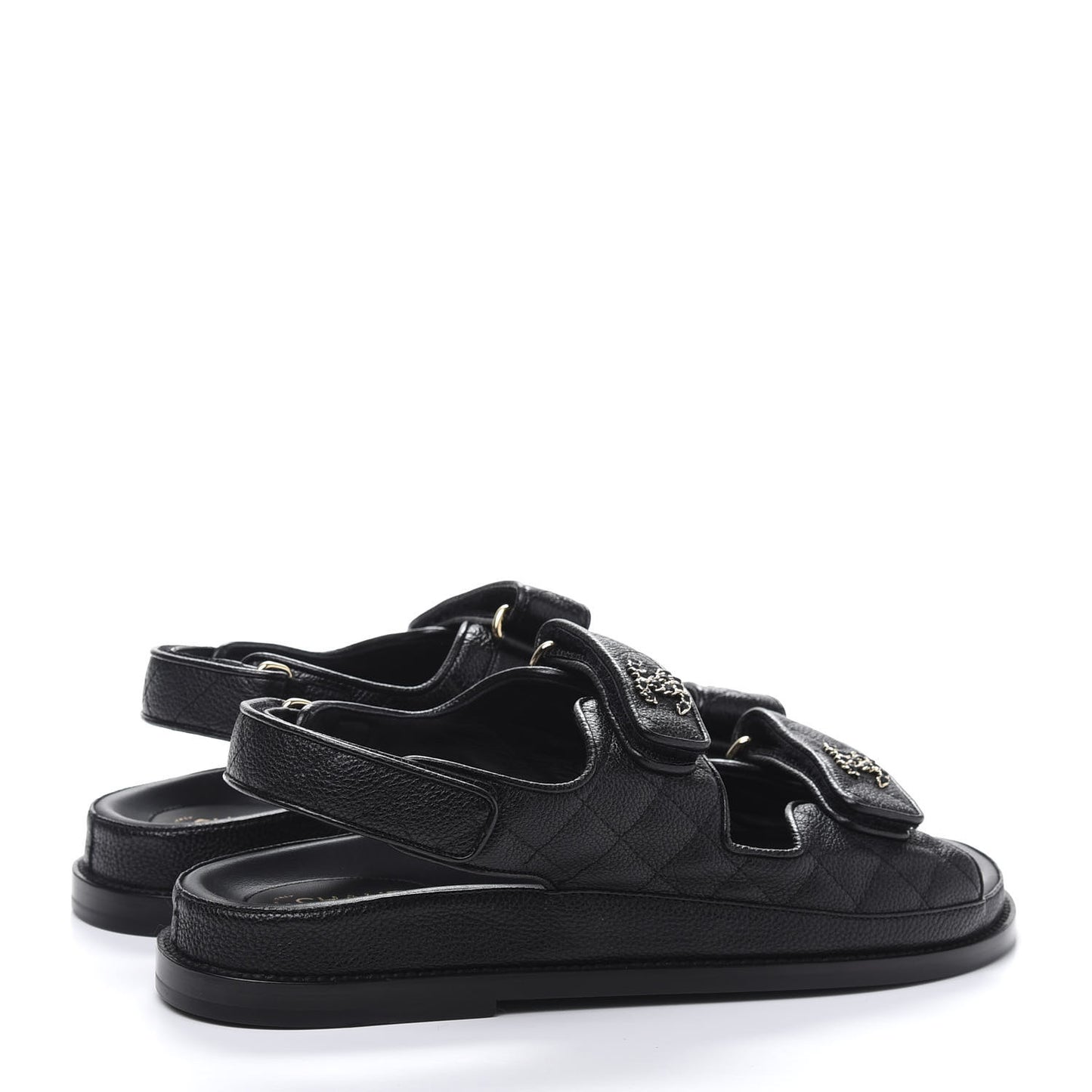 Grained Calfskin Velcro Dad Sandals 39 Black