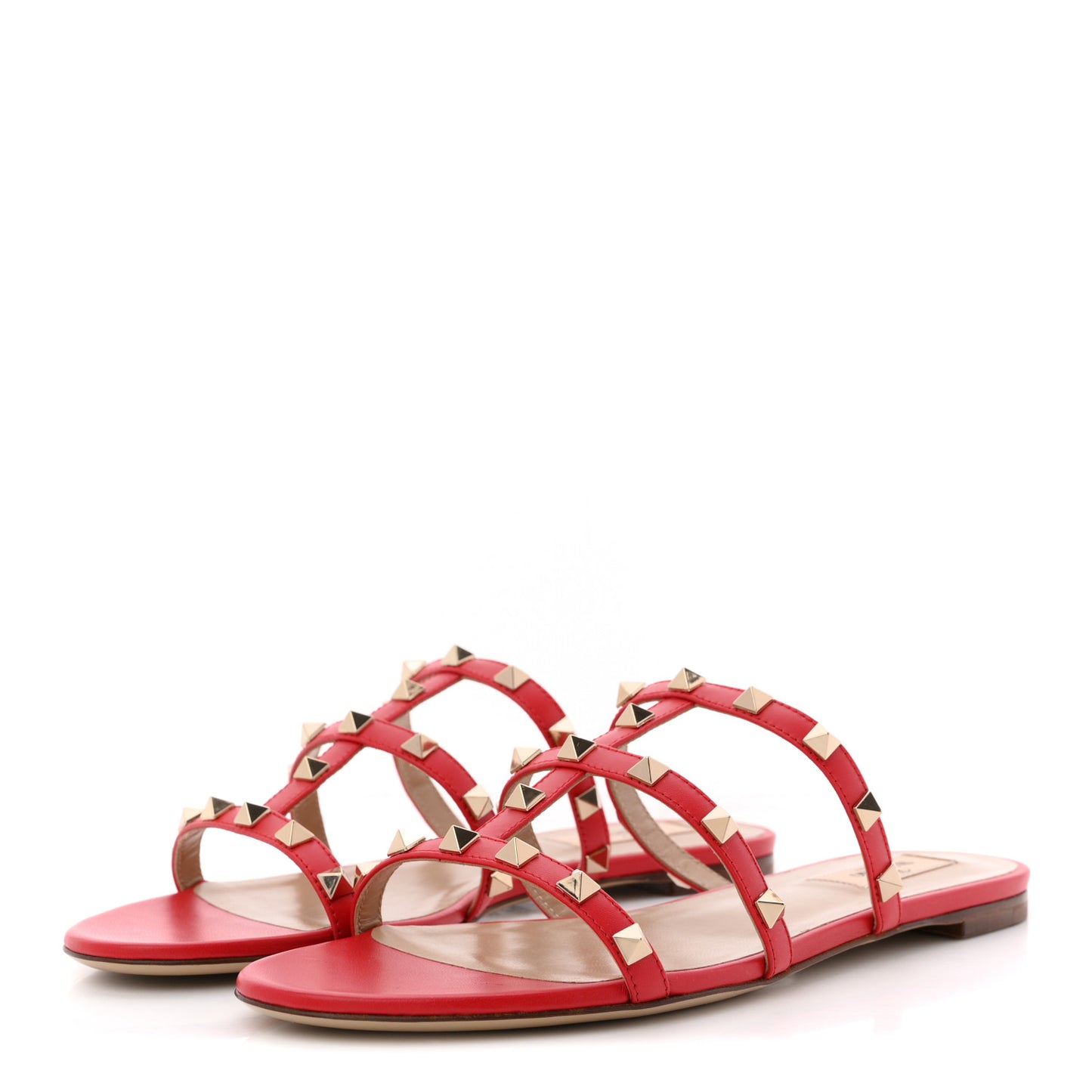 Nappa Rockstud Caged Flat Slide Sandals 39 Rouge