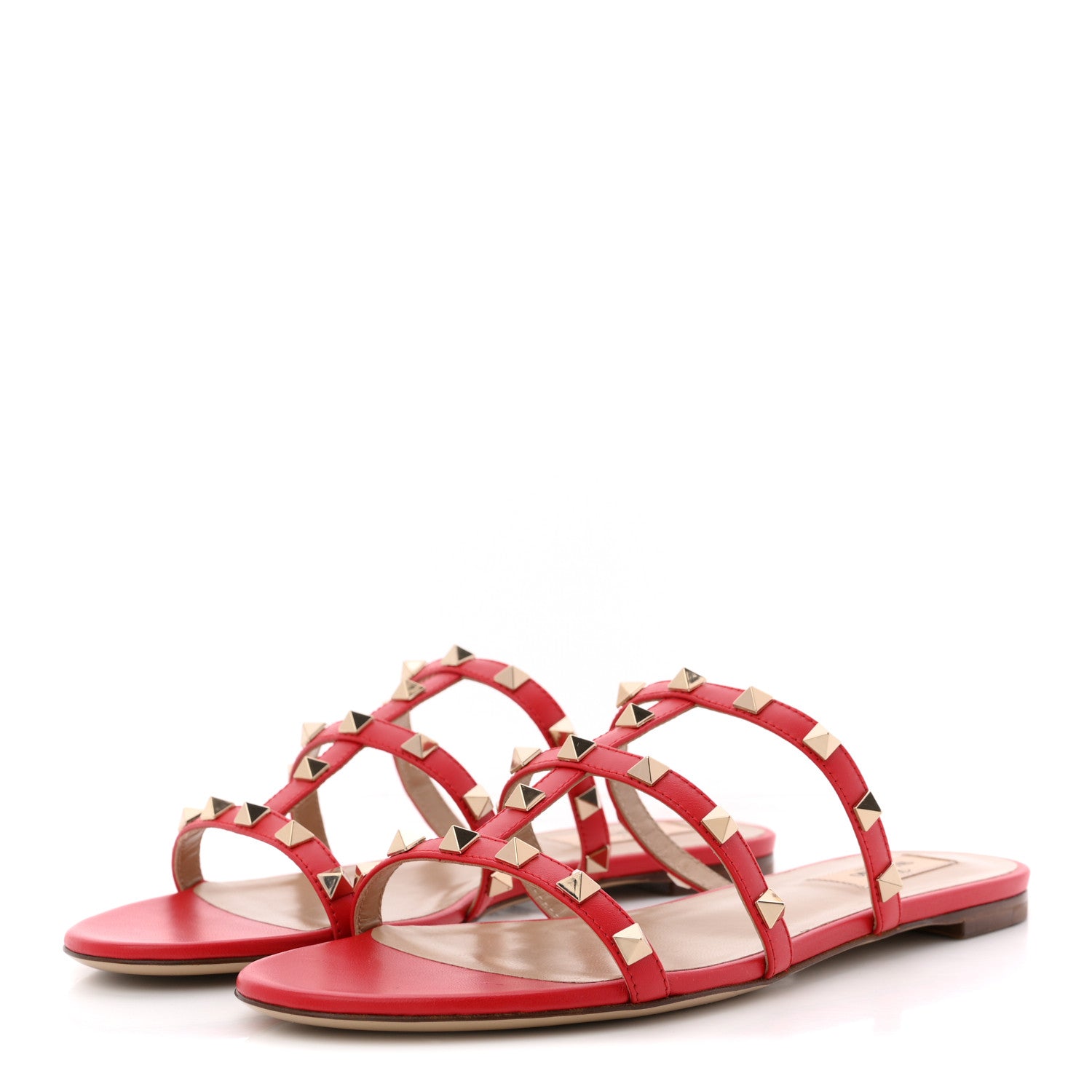 Valentino Garavani Nappa Rockstud Caged Flat Slide Sandals 39 Rouge 4 of 11