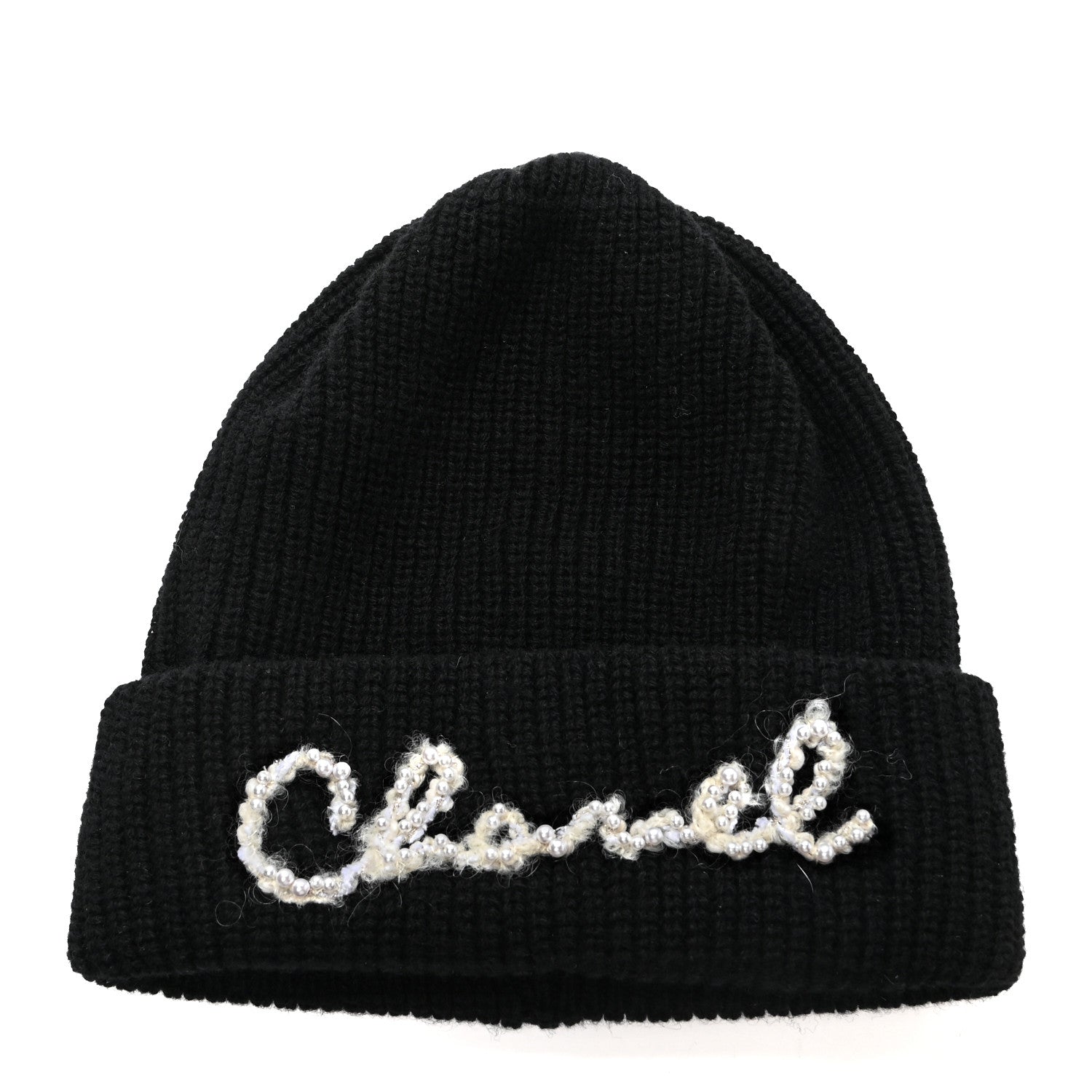 Chanel Cashmere Logo Beanie Hat Black White 1 of 4