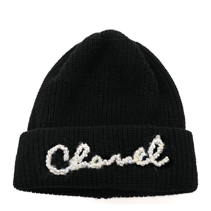 Chanel Cashmere Logo Beanie Hat Black White 1 of 4