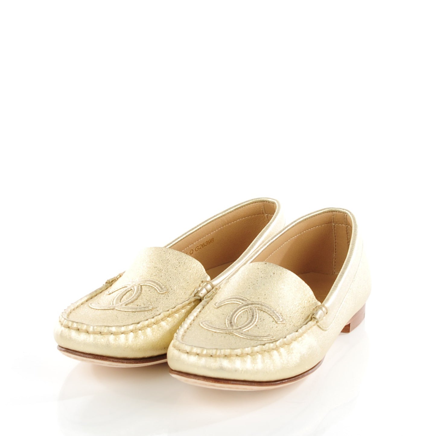 Metallic Calfskin CC Loafers 35 Gold