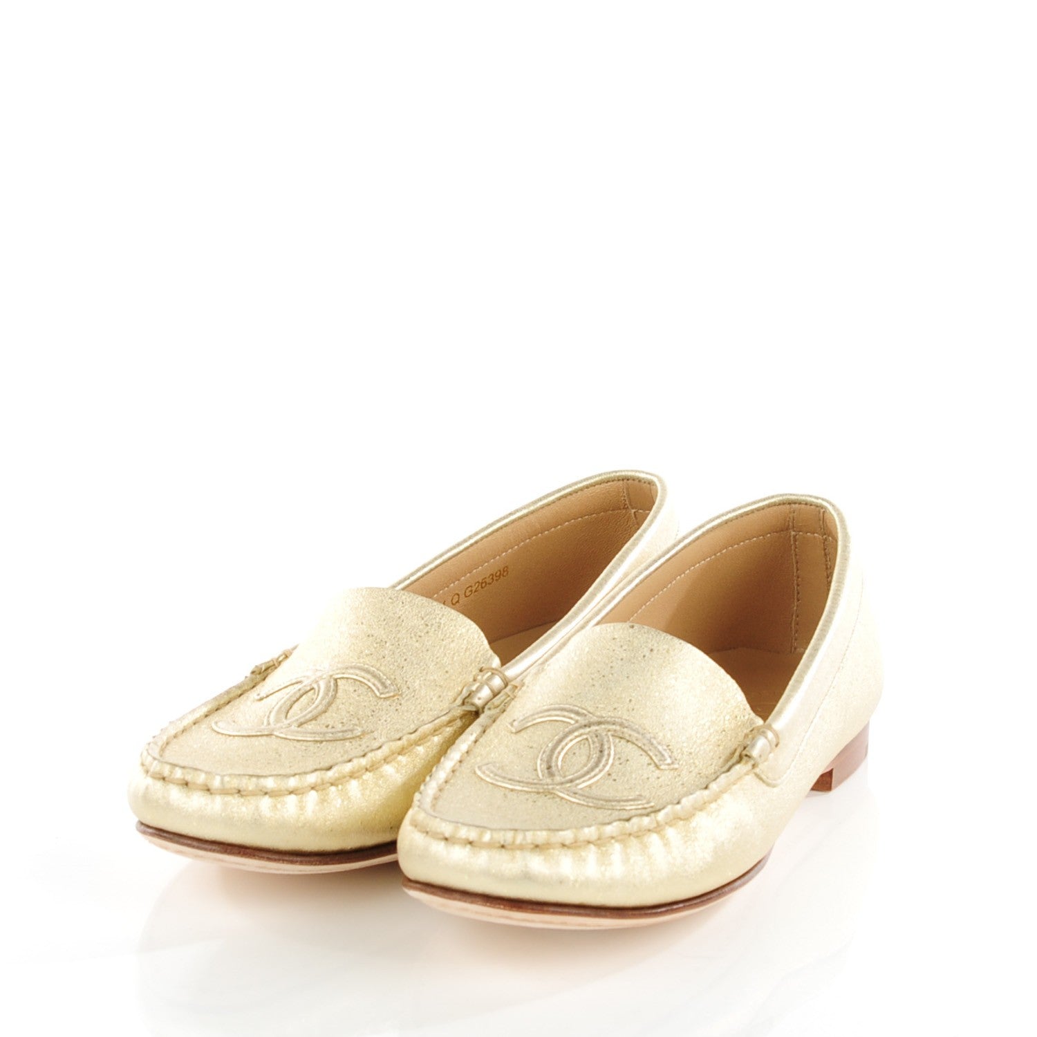 Chanel Metallic Calfskin CC Loafers 35 Gold 3 of 10