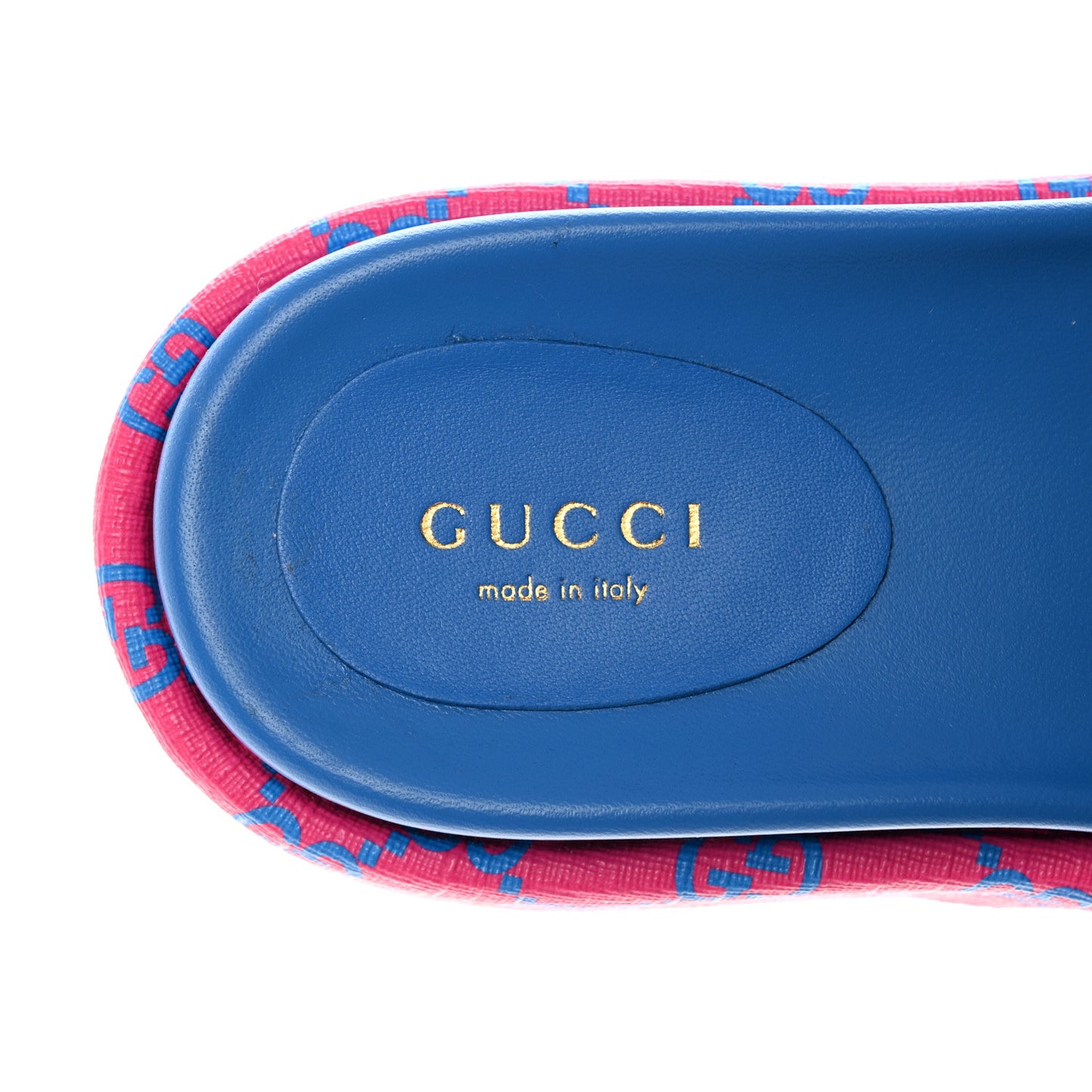 GG Supreme Joy Monogram Angelina Platform Slide Sandals 35.5 Fuxia Blue