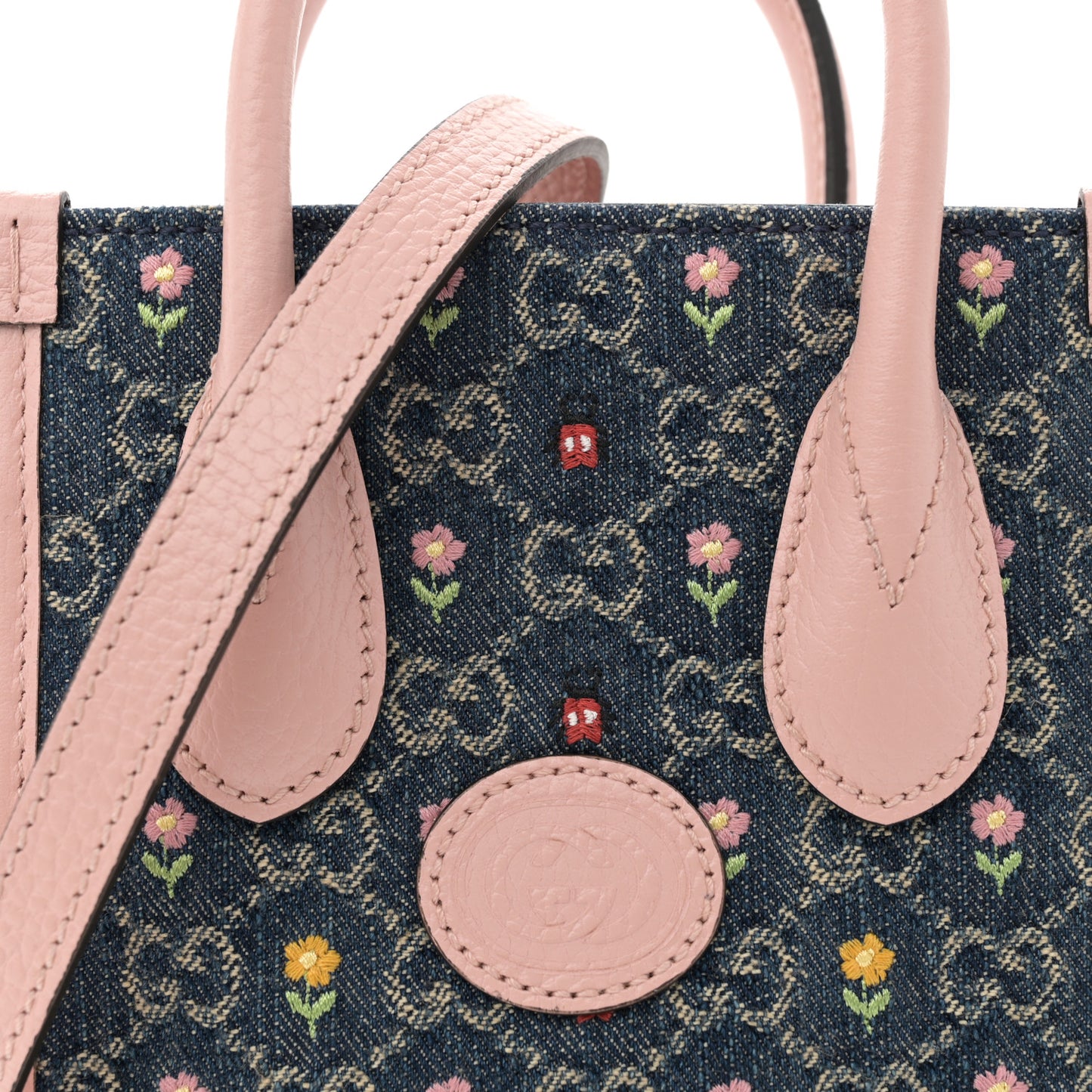Denim Dollar Calfskin GG Monogram Mini Retro Interlocking G Tote Blue Tea Multicolor Powder Pink