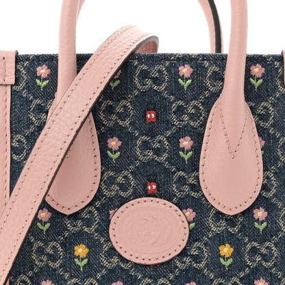 Gucci Denim Dollar Calfskin GG Monogram Mini Retro Interlocking G Tote Blue Tea Multicolor Powder Pink 9 of 14