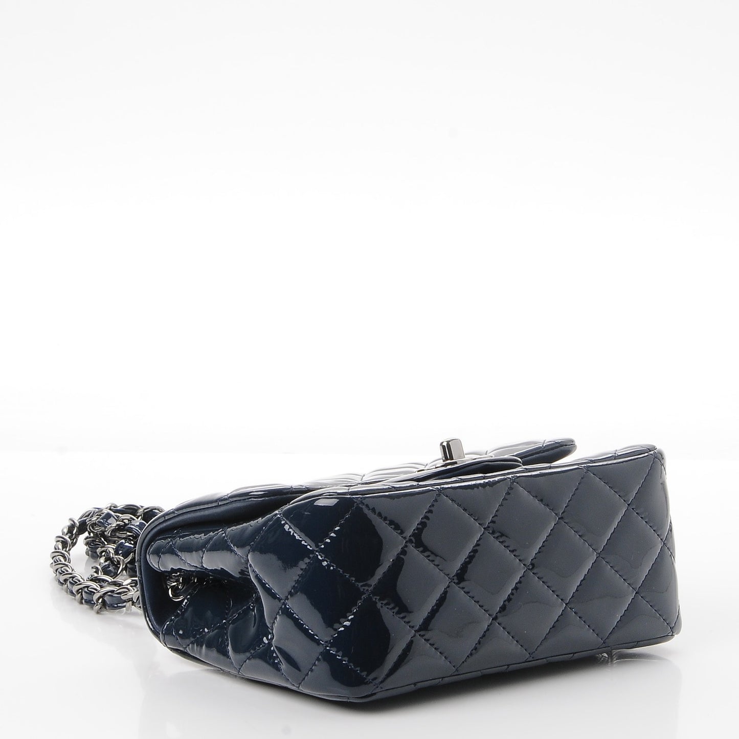 Patent Quilted Mini Square Flap Navy Blue