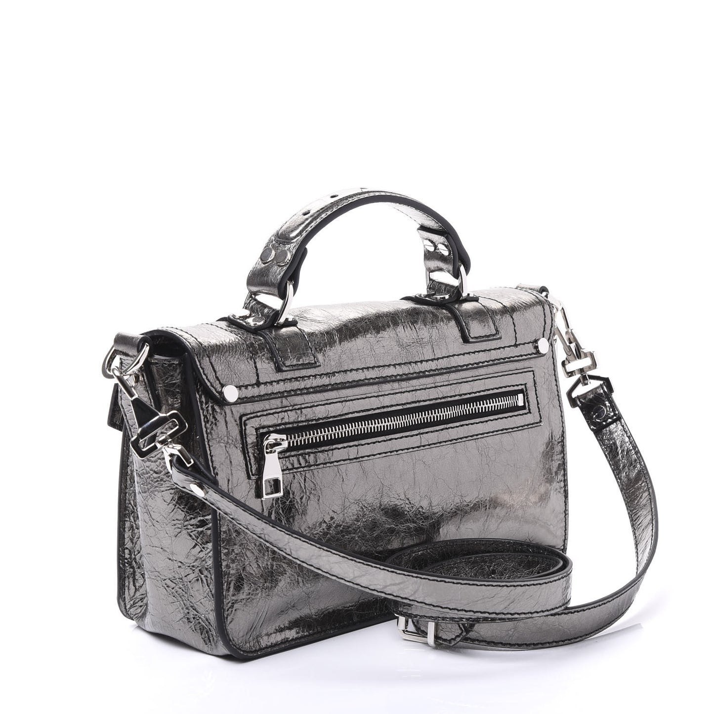 Metallic Lambskin Tiny PS1 Satchel Silver