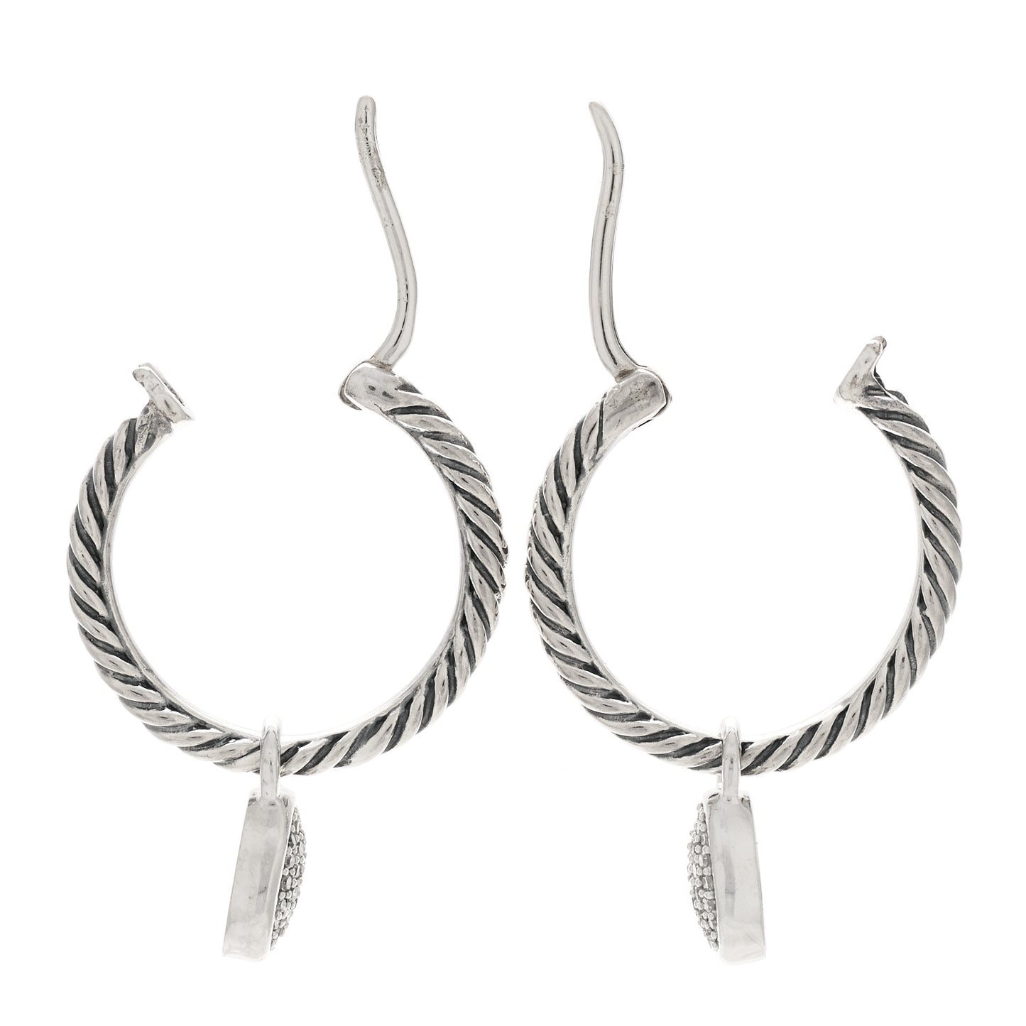 Sterling Silver Diamond Pave Hoop Drop Earrings