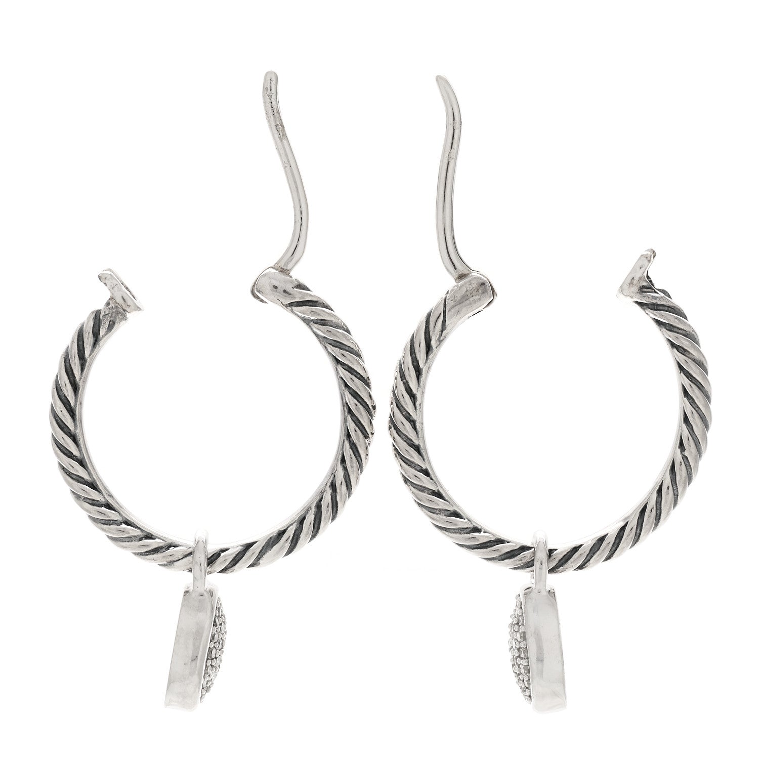 David Yurman Sterling Silver Diamond Pave Hoop Drop Earrings 3 of 4