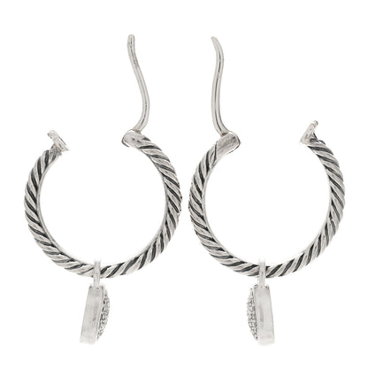 David Yurman Sterling Silver Diamond Pave Hoop Drop Earrings 3 of 4