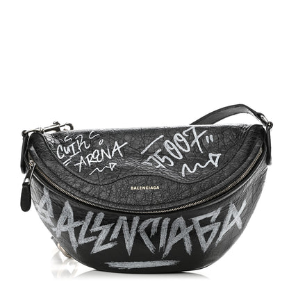Balenciaga Agneau Arena Graffiti All Over XS Souvenir Belt Bag Black White 1 of 13