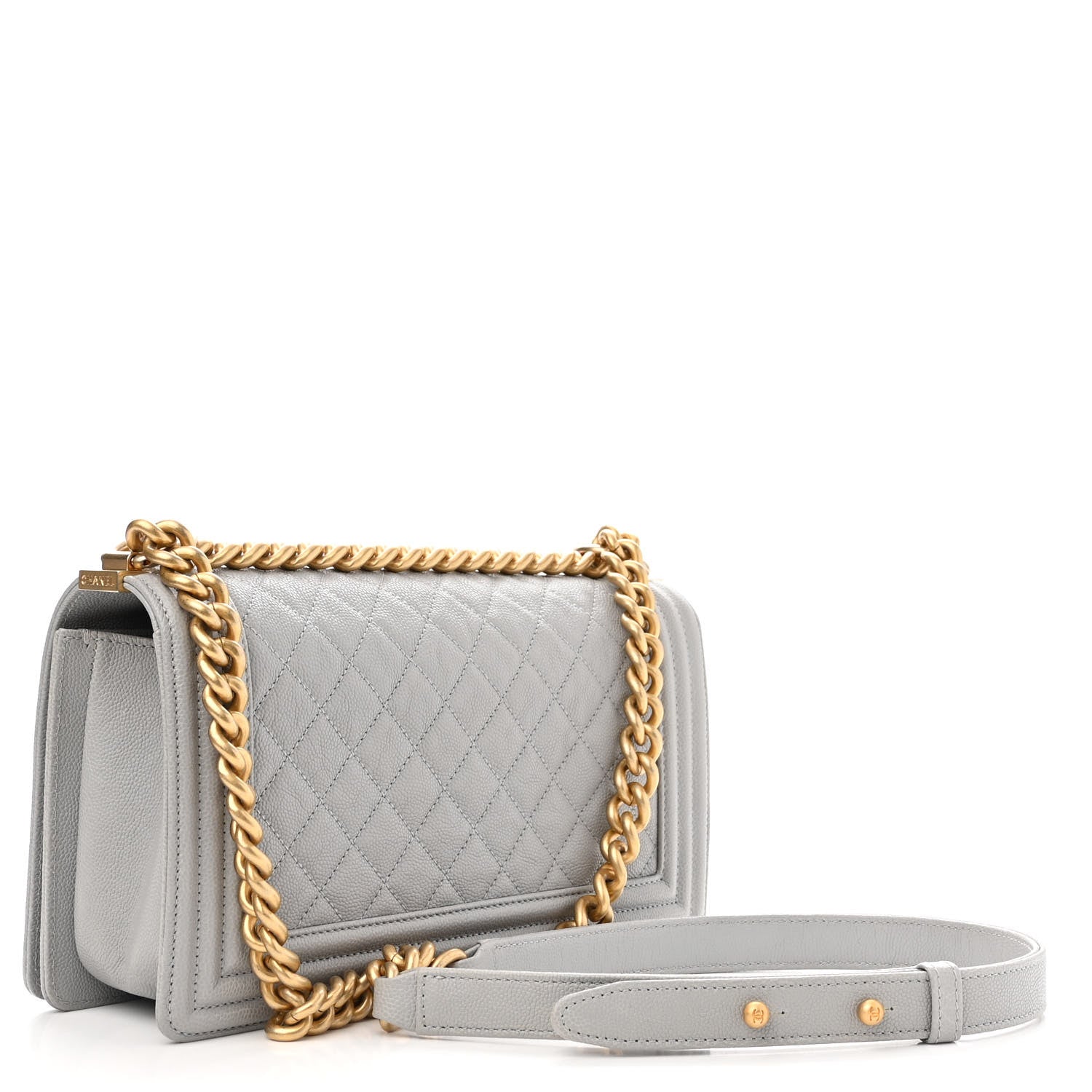Chanel Caviar Quilted Medium Boy Flap Light Grey 3 of 10