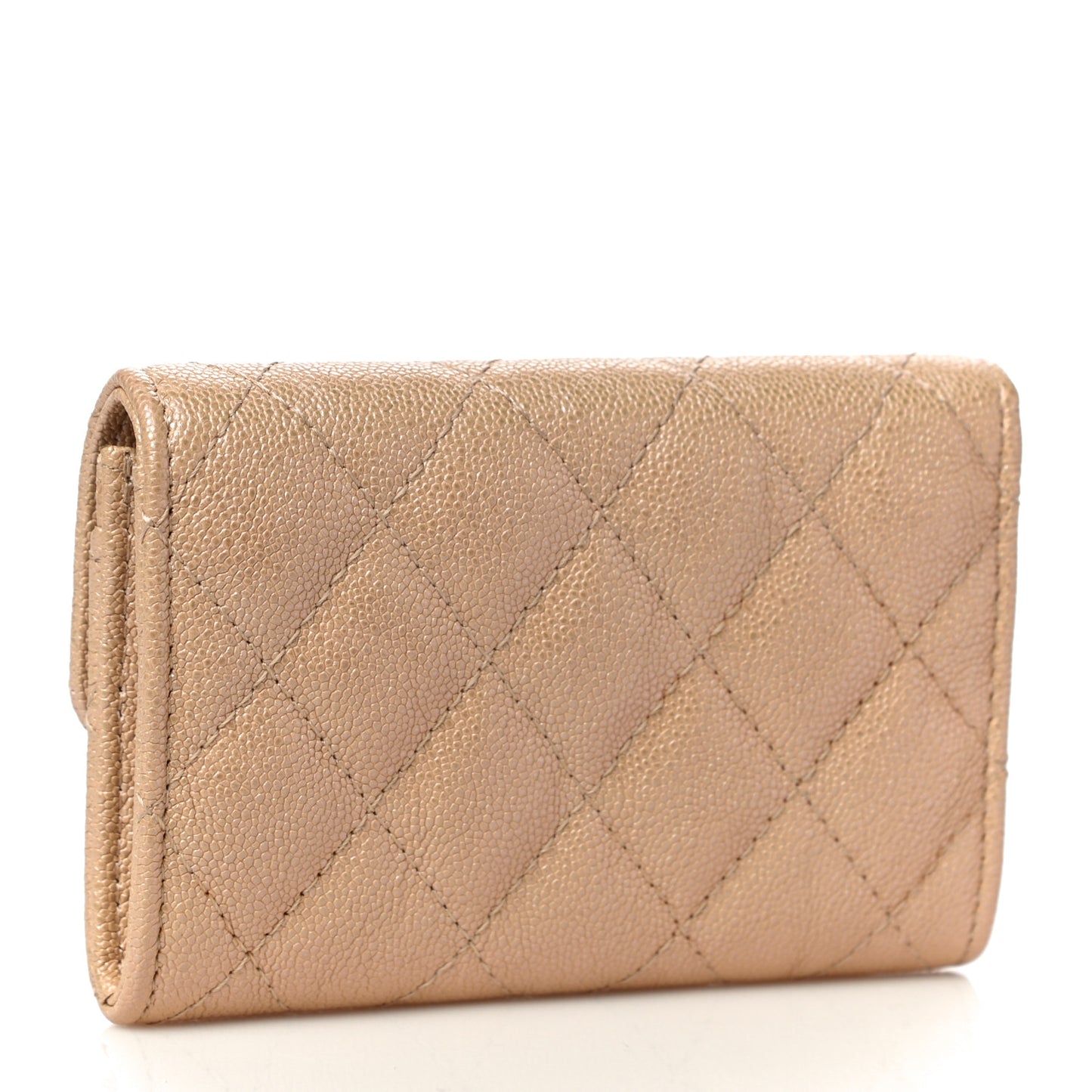 Iridescent Caviar Quilted Flap Card Holder Beige