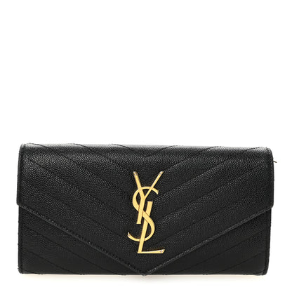 Saint Laurent Grain De Poudre Matelasse Chevron Monogram Flap Wallet Black 1 of 8